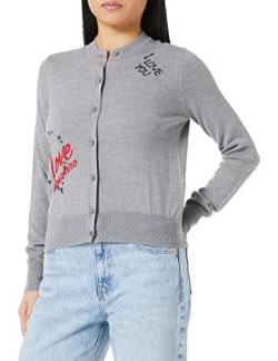 Love Moschino Women's Regular fit Long-Sleeved, 12 Gauge, with Mix of Embroidery. Cardigan, MEDIUM Gray, 38 von Love Moschino