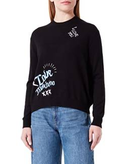 Love Moschino Women's Regular fit Long-Sleeved Roundneck with Embroideries Mix Pullover Sweater, Black, 38 von Love Moschino