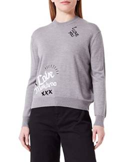 Love Moschino Women's Regular fit Long-Sleeved Roundneck with Embroideries Mix Pullover Sweater, MEDIUM Gray, 38 von Love Moschino