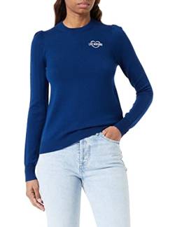 Love Moschino Women's Regular fit Roundneck Long Sleeves with Slight Puff and Heart Embroidery Pullover Sweater, Blue, 40 von Love Moschino