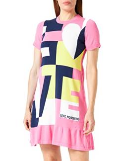 Love Moschino Women's Regular fit Short-Sleeved Dress, Fuchsia White Yellow Navy, 40 von Love Moschino