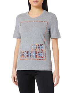Love Moschino Women's Regular fit Short-Sleeved with Check Logo Box Shiny Print T-Shirt, MEDIUM Melange Gray, 48 von Love Moschino