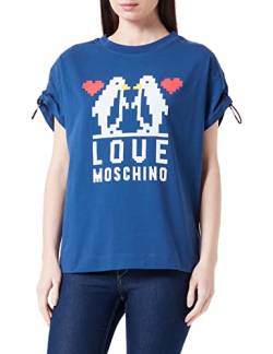 Love Moschino Women's Regular fit Short-sleevedwith Shoulders Curled with Logo Elastic Drawstring T-Shirt, Blue, 38 von Love Moschino