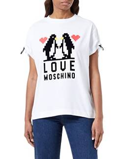 Love Moschino Women's Regular fit Short-sleevedwith Shoulders Curled with Logo Elastic Drawstring T-Shirt, Optical White, 38 von Love Moschino