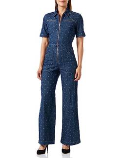 Love Moschino Women's Short-Sleeved Worker Jumpsuit, Dark Blue Denim, 40 von Love Moschino