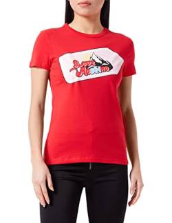 Love Moschino Women's Slim fit Short-Sleeved with Signal Water Print and Glitter Details T-Shirt, RED, 38 von Love Moschino