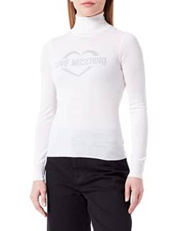 Love Moschino Women's Slim fit Turtleneck with Heart Jacquard Intarsia Pullover Sweater, Optical White, 38 von Love Moschino