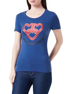 Love Moschino Women's Tight-fit Short-Sleeved with digital Print on The Front T-Shirt, Blue, 40 von Love Moschino
