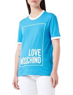 Love Moschino Womens Cotton Jersey with Logo Box Print T-Shirt, Blue White, 40 von Love Moschino