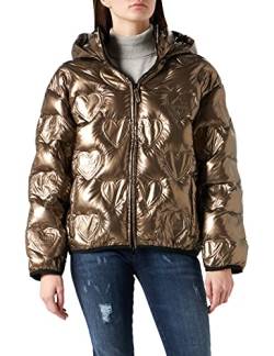 Love Moschino Womens Short Padded Logo Thermo Quilted Nylon with Detachable Hood Jacket, Brown, 40 von Love Moschino