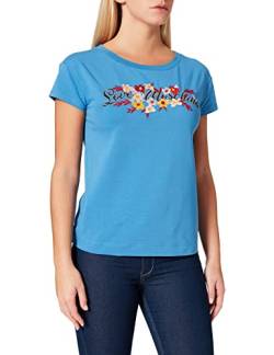Love Moschino Womens Short-sleveed with Maxi Logo and Flowers Embroidery T-Shirt, Blue, 40 von Love Moschino