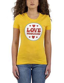 Love Moschino Womens Stretch Cotton Jersey with Logo Patch Print T-Shirt, Yellow, 46 von Love Moschino