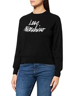 Love Moschino Womens Wool Blend with Signed Logo Intarsia Round Neck Pullover, Schwarz, 42 von Love Moschino