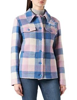 Love Moschino Womens Yarn-Dyed Checked 78% Wool with Cartoon Logo Embroidery Jacket, BCO-ROSA-AZZURR, 44 von Love Moschino