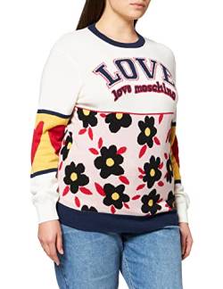 Love Moschino Womens with 80' s Flowers and Logo Intarsia Long Sleeve Round Neck Pullover, WS91G/PANNA/BLU, 40 von Love Moschino