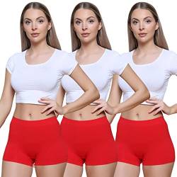 Love My Fashions ® Boyshort Damen-Boxershorts, Mikrofaser, hohe Taille, nahtlos, dehnbar, volle Abdeckung, Unterwäsche für Damen, 3 Stück, rot, XL-XXL von Love My Fashions