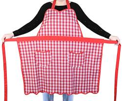 Küchenschürze mit zwei Taschen, 100 % Baumwolle, Vintage-Küchenschürze mit Gingham-Muster, Größe S bis Übergröße für Damen, tolles Geschenk für Frau oder Damen, Rot von Love Potato