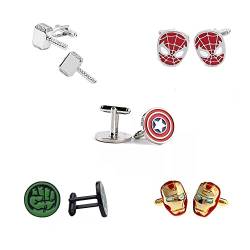 Superhelden-Manschettenknöpfe Hochzeit Geburtstag 5er Set Iron Man Spiderman Captain America Thor Hulk Marvel Collection, Metall von Love Rustic