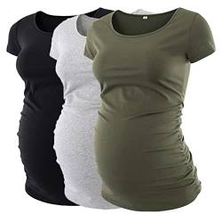 Love2Mi 3 Pcs Kurzarm Umstandsshirt Umstandsmode Tshirt Einfarbig Schwangerschafts Kleidung von Love2Mi