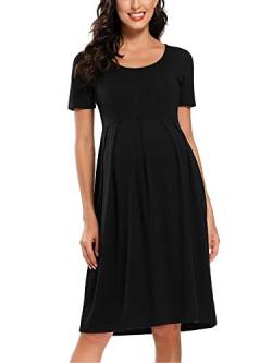 Love2Mi Damen Umstandskleid Kurzarm Casual A-Linie Midi Schwangeres Kleid, Schwarz , L von Love2Mi