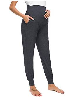 Love2Mi Freizeithose für Schwangere, Umstandsleggings Schwangerschaft Hosen Bequeme Stretch Jogginghose, Dunkelgrau, L von Love2Mi