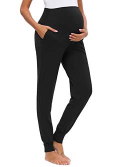 Love2Mi Freizeithose für Schwangere, Umstandsleggings Schwangerschaft Hosen Bequeme Stretch Jogginghose, Schwarz, XL von Love2Mi