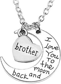 Lovelegis Damen-Halskette – Herz – I Love You To The Moon And Back – Ich liebe dich vom Mond und Rückkehr Bruder – Weihnachten – Bruder – Farbe Silber – Geschenkidee – Herz, Metall, Silber von LoveLegis