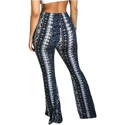 LoveLeiter Damen Boho Hippie Drucken Glockenhose Lange Fitness Hose Leicht Hohe Taille Freizeithose Atmungsaktiv Flare-Hose Streetwear Schlaghose Elegant Retro Flared Pants Stretch Bell Hose von LoveLeiter