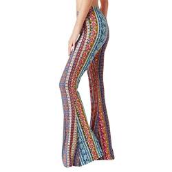 LoveLeiter Damen Boho Hippie Drucken Glockenhose Lange Fitness Hose Leicht Hohe Taille Freizeithose Atmungsaktiv Flare-Hose Streetwear Schlaghose Elegant Retro Flared Pants Stretch Bell Hose von LoveLeiter