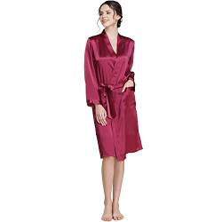 LoveSilk Damen 100% Natur Seide Morgenm?ntel Maulbeerseide Bademantel Seidenkimono aus gl?nzendem Seidensatin Beere Gr??e L von LoveSilk-Nachtw?sche