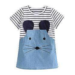 Loveble BabJahr Mädchen Langarm Streifen Einteiler Knie-Lange Cartoon Maus Gedruckt Baumwolle Denim Causal Mini Kleid für B,130(6 Jahre) von Loveble