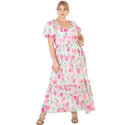 Lovedrobe Damen Ladies Maxi Dress for Plus Size Women Curve Puffed Short Sleeve Back Tie Belt Summer Party Office Flower Pattern Kleid, Floral, 48 EU von Lovedrobe