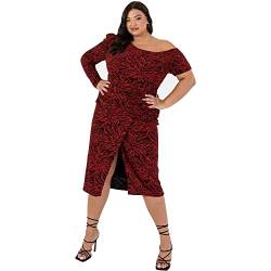 Lovedrobe Damen Lovedrobe Dames Jurk met Slit Plus Size New Years Evening Lange Korte Mouwen Crew Neck Shimmery Part Kleid, Rot, 52 EU von Lovedrobe