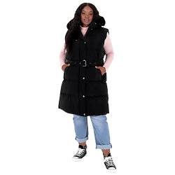 Lovedrobe Damen Lovedrobe Ladies Womens Gilet Sleeveless Winter Jacket Coat Body Warmer Plus Size With Belt Pockets anzug weste, Schwarz, 54 EU von Lovedrobe