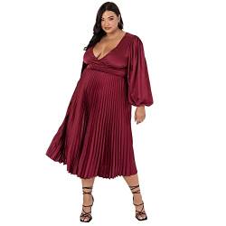 Lovedrobe Damen Lovedrobe Pleated Midaxi Dress Ladies Evening Gown V Neckline Back Keyhole Long Sleeve Bishop Satin Kleid, Rot, 52 EU von Lovedrobe