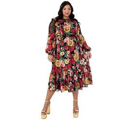 Lovedrobe Damen Lovedrobe Womens Plus Size Dress Ladies Midi Evening Gown Long Sleeve Mesh Collar Flowers Roses A Li Kleid, Flowers, 46 EU (UK 18) von Lovedrobe