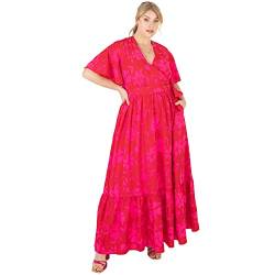 Lovedrobe Damen Maxikleid, V-Ausschnitt, kurzärmelig, Flattern, Tropische Rüschen mit Taschen für den Sommer Kleid, Rosa, 44 von Lovedrobe