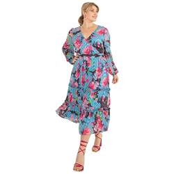 Lovedrobe Damen Plus Size for Womens Ladies Long Sleeve Maxi Dress Abstract Print Bishop Back Hole V-Neckline Faux Wrap Tie Belt Kleid, Blue, 42 von Lovedrobe