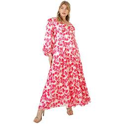 Lovedrobe Damen Womens Dress Plus Size Ladies V Neckline Maxi Long Sleeve Length Tie Belt Bishop Flower Pattern for Office Party Kleid, Pink, 48 von Lovedrobe