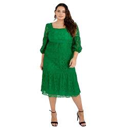 Lovedrobe Damen Womens Ladies Plus Size Green Lace Overlay Bishop Long Sleeve Midi Square Neck Curve Midi Summ Dress, Grün, 54 EU von Lovedrobe