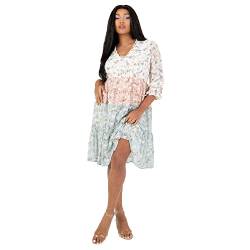 Lovedrobe Damen Womens Midi Ladies 3/4 Sleeve Lightweight Boho Floral Print Embroidered Cut-Out Pom Detail V Neckline Dress, Floral, 46 EU von Lovedrobe