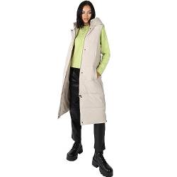 Lovedrobe Women's Gilet Ladies Hooded Body Warmer Sleeveless Jacket Quilted Winter Coat Padded Longline Side Pockets Outerwear, Beige, 52 von Lovedrobe