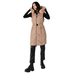 Lovedrobe Women's Ladies Gilet Faux Fur Hood Winter Jacket Sleeveless Padded Coat Quilted Belted Longline Body Warmer Outerwear, Mink, 48 von Lovedrobe