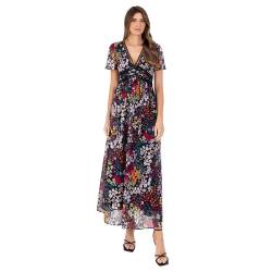 Lovedrobe Women's Ladies Maxi Dress Short Angel Sleeve V-Neck Floral Print Trim Detail Empire A-line Casual Wedding Guest Occasion Blumenmuster 48 von Lovedrobe