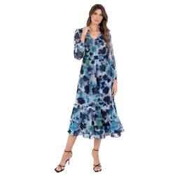 Lovedrobe Women's Ladies Midaxi Dress Long Balloon Sleeve V-Neck Tiered Ruffle Abstract Floral Print A-line Elasticated Waist Blau 46 von Lovedrobe