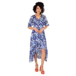 Lovedrobe Women's Ladies Midaxi Dress V-Neck Cape Sleeve Abstract Floral Print Ruffle Hi Low Hem Wrap Belted A-line, Blau 52 von Lovedrobe