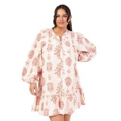 Lovedrobe Women's Ladies Shirt Dress Knee-Length Long Balloon Sleeve Collar Neck Tiered Hem Loose Button-up Floral Cotton Smock Rostrot und Elfenbein 52 von Lovedrobe