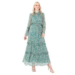 Lovedrobe Women's Maxi Dress Ladies High Neck Long Sleeve Animal Print Ruffle Empire A-line for Wedding Guest Evening Occasion, Green, 20 von Lovedrobe