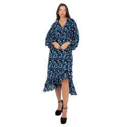 Lovedrobe Women's Midaxi Dress Ladies Long Balloon Sleeve V-Neck Faux Wrap Ruffle Frilly for Wedding Guest Party Occasion Casual, Blue, 48 von Lovedrobe