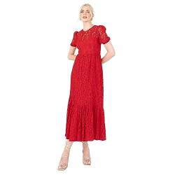 Lovedrobe Women's Midaxi Dress Ladies Red Short Sleeve Round Neck Puff Lace Empire A-line Bow Tie Open Back for Evening Occasion, Red, 40 von Lovedrobe